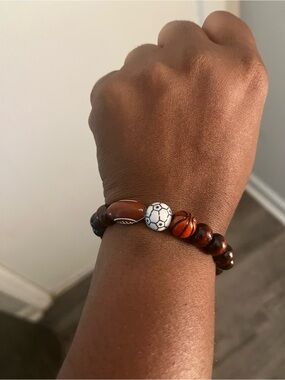 Brown Beaded sports Bracelet with Orange and White Accent Beads